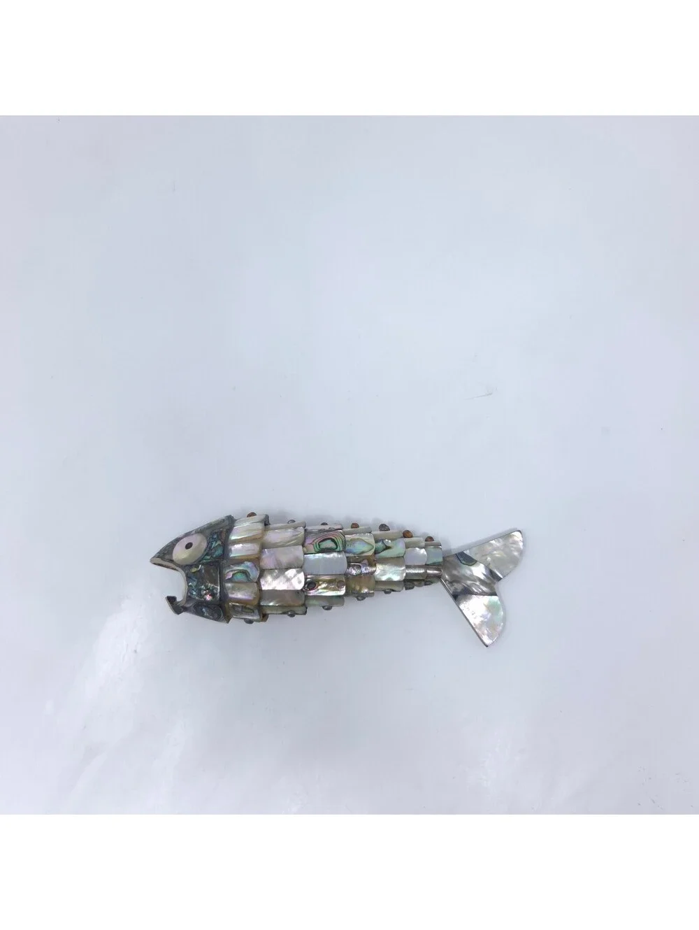Vintage Articulated Mother of Pearl Abalone Shell Fish Bottle Opener